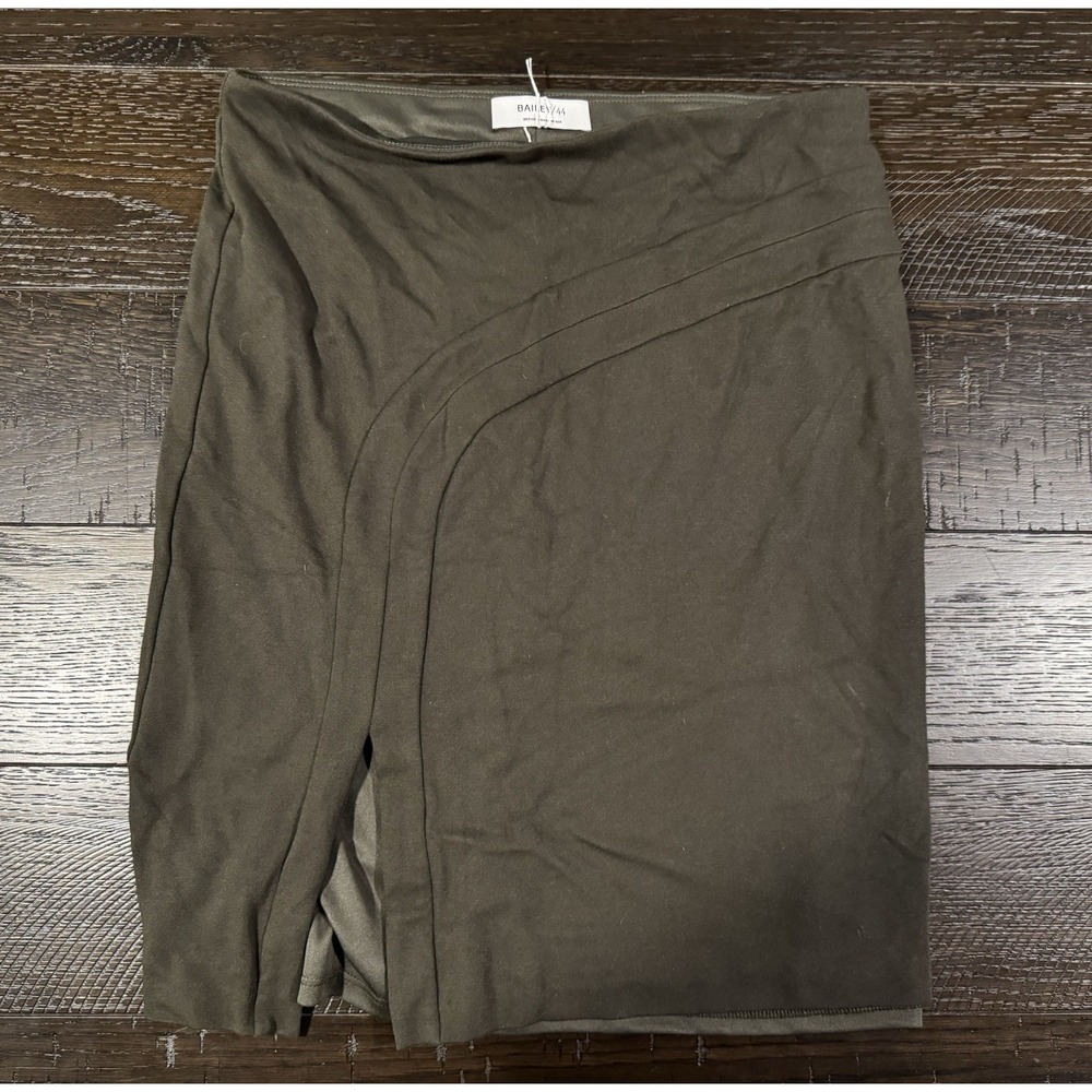 Bailey 44 Olive Green Knit Pencil Skirt Asymmetric Front Slit Seam Detail Sz M